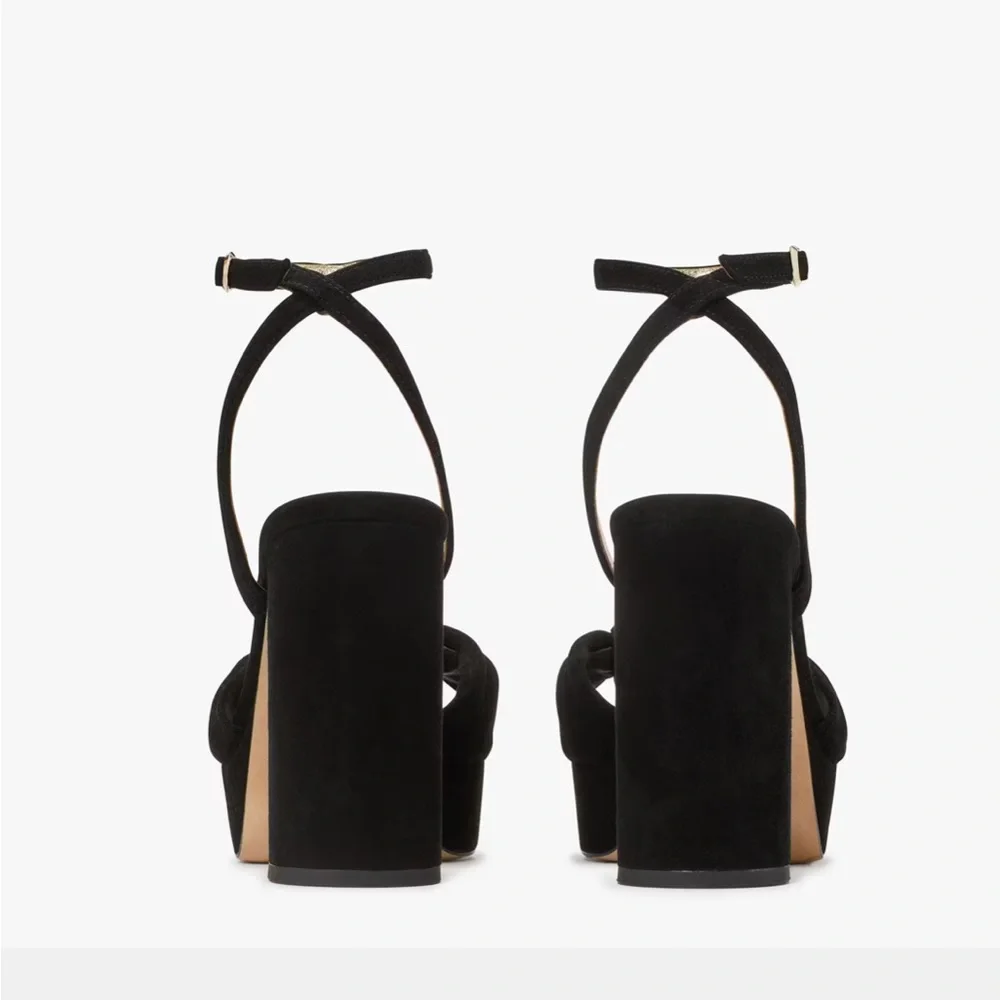 Kate Spade Confetti Platform Sandal Heels Black Suede Size 6.5